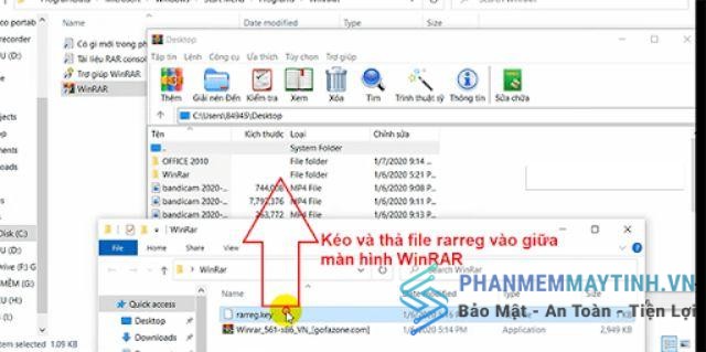 Kéo thả file rarreg.key vào giữa màn hình