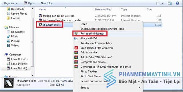 Mở file Active với quyền admin