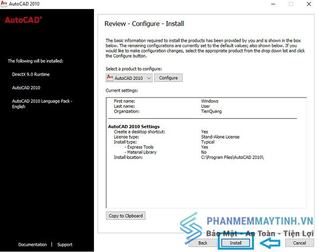 Chọn install để cài đặt