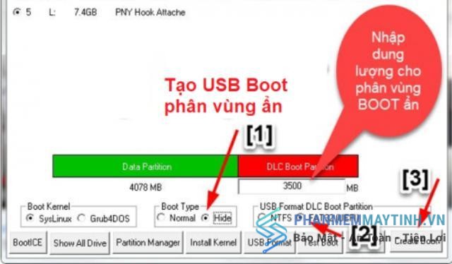 Nhập dung lượng cho phân vùng BOOT ẩn