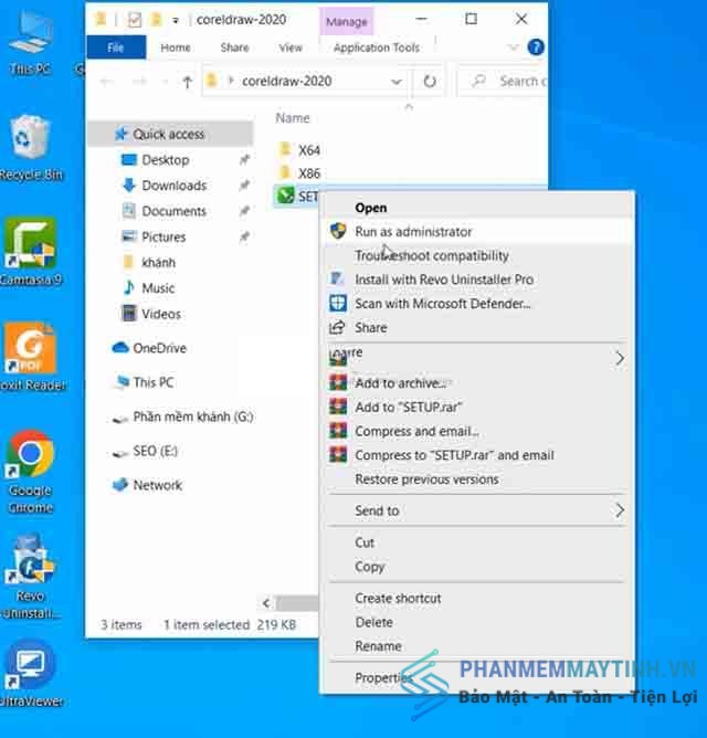 Khởi chạy file cài đặt phần mềm