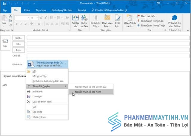 Đinh keo File Onedrive vào Outlook 2016