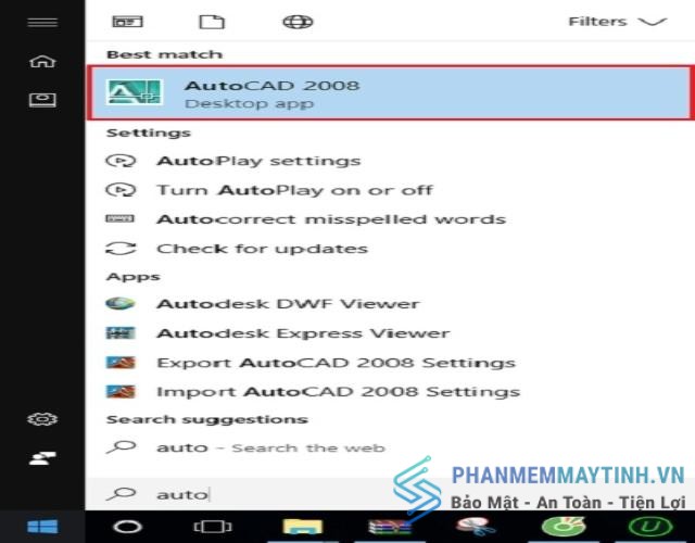Nhập từ “autocad 2008” vào ô tìm kiếm trên thanh menu