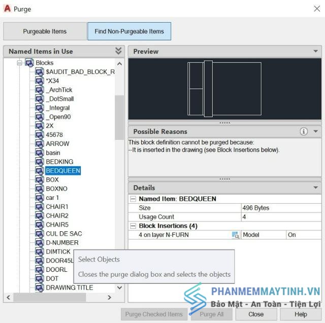 Dễ dàng dọn dẹp bản vẽ với tính năng Purge