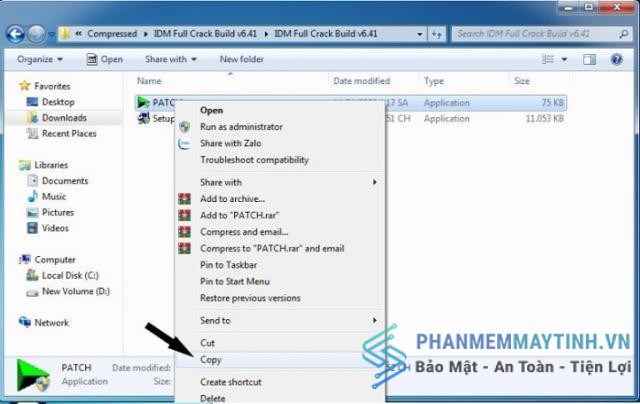 Vào file “Patch” và chọn “Copy”