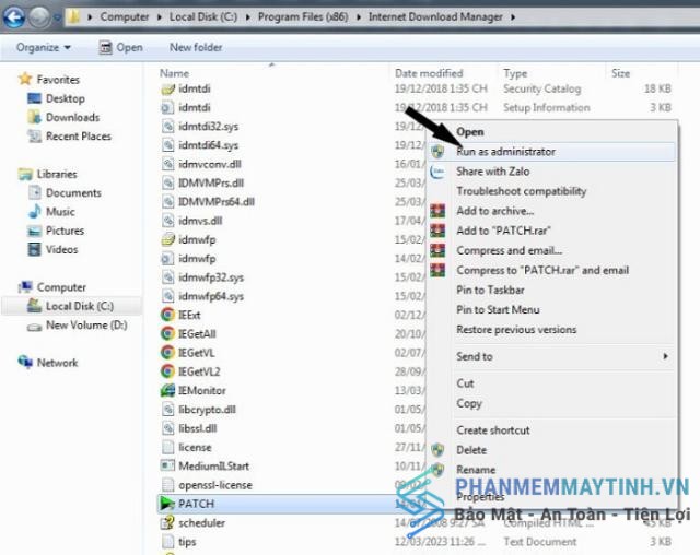 Nhấn chuột phải vào file “Patch”