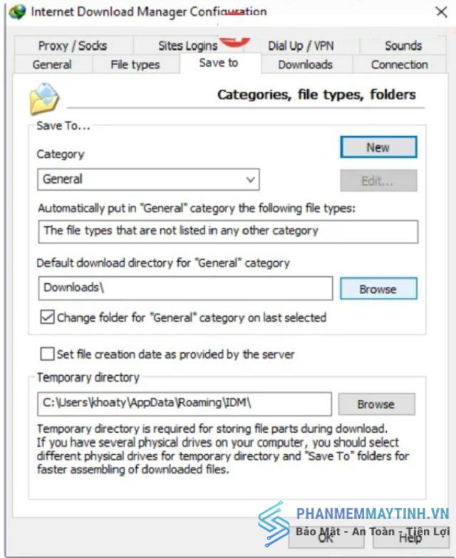Chọn nơi lưu trữ file tải