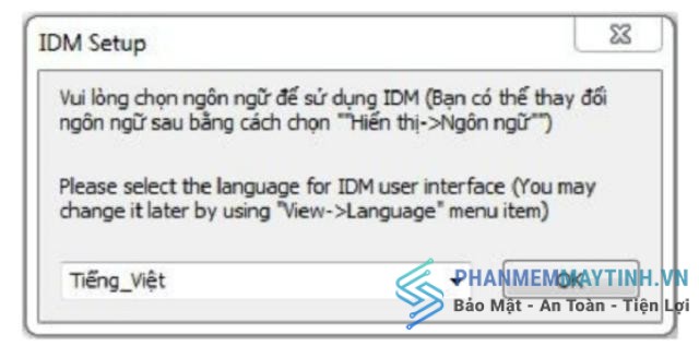 Chọn “tiếng Việt” và nhấn “OK”