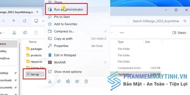 Chuột phải vào file setup và chọn run as admin