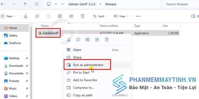 Chuột phải file adobeGenp và chọn Run As Admin