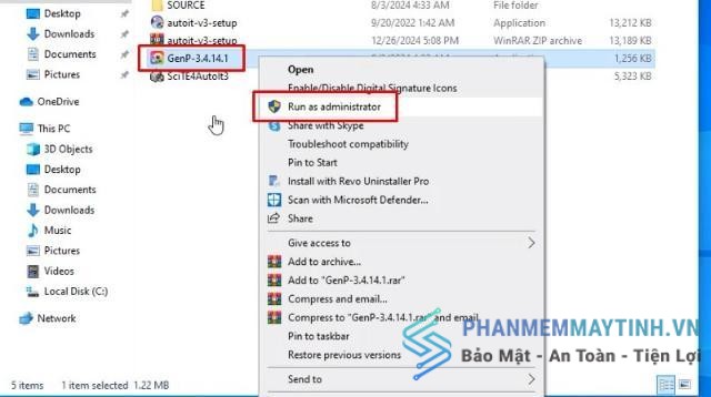 Chọn tiếp tệp GenP-3.4.14.1.exe và nhấn Run as Administrator