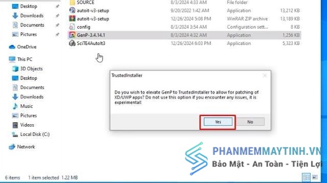 Bấm Yes khi có thông báo
