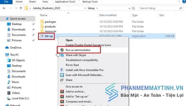 Nhấn Setup.exe và bấm chọn Run as Administrator 