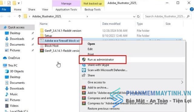 Mở tệp adobe.exe và chọn Run as Administrator