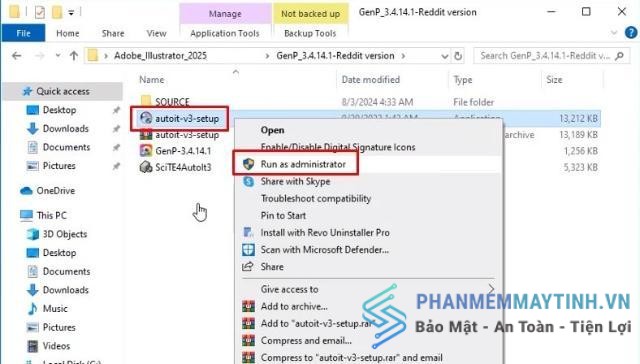 Bấm autoit-v3-setup.exe và chọn Run as Administrator