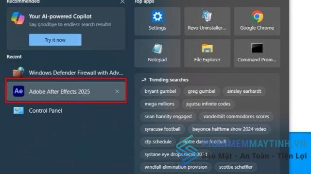 Khởi chạy phần mềm Adobe After Effects 2025 đã cài