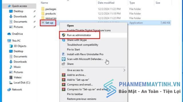 Khởi chạy file cài đặt After Effects 2025 bằng quyền admin