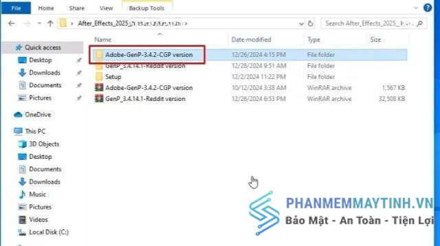 Vào thư mục Adobe-GenP-3.4.2 để kích hoạt After Effects 2025