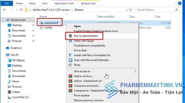 Khởi chạy file AdobeGenP bằng quyền Admin