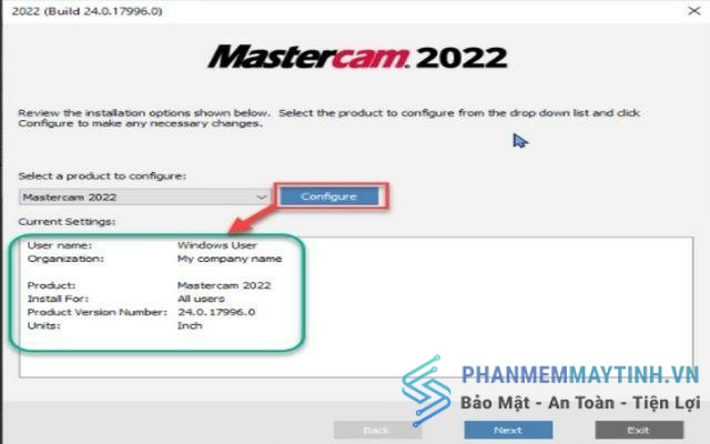 Chọn configure