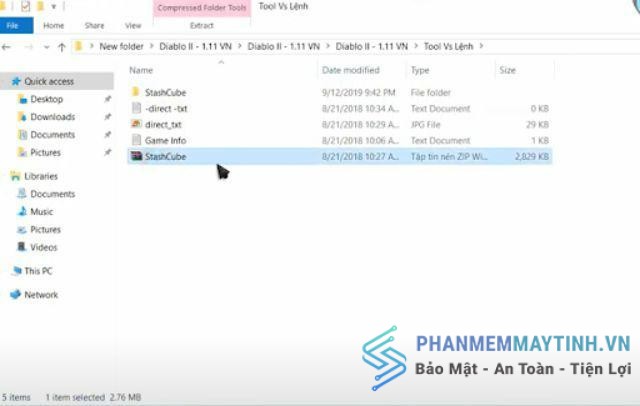 Tiến hành giải nén file
