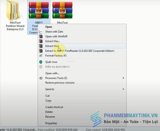 Giải nén file vừa tải