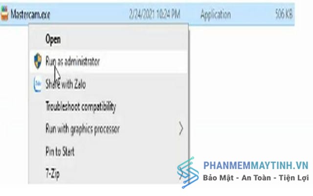 Nhập chuột phải vào Mastercam.exe