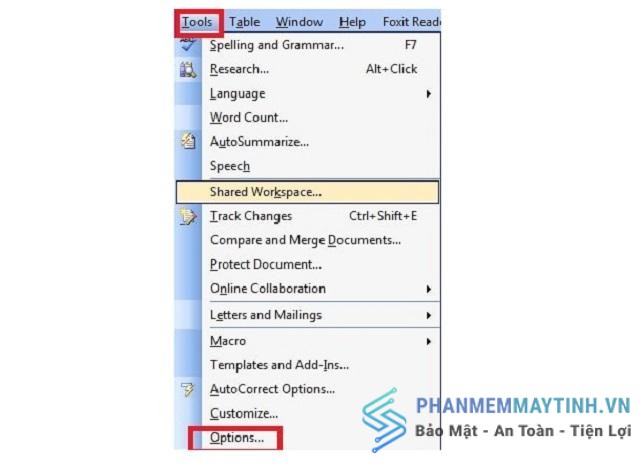 Vào thẻ Tool chọn mục Option.