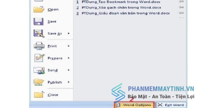 Click chuột vào nút Office Button. Sau đó, chọn biểu tượng Word Options