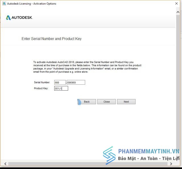 Nhập Serial Number và Product Key