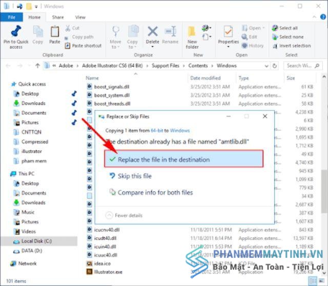 Dán file kích hoạt vào thư mục cài đặt phần mềm