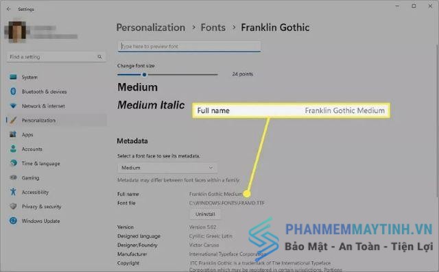 Cuộn xuống phần Available fonts và tìm kiếm font chữ mà bạn muốn sử dụng