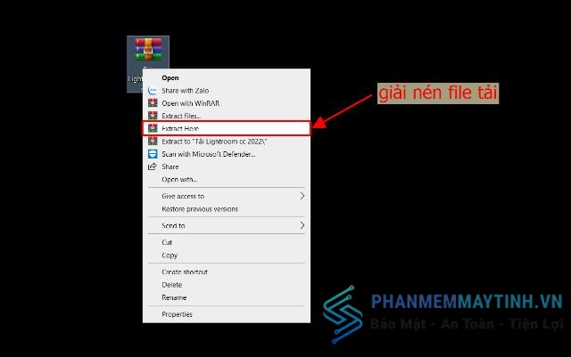 Giải nén file tải sau khi tải về
