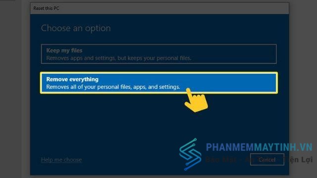 Click ô “Remove everything” để xóa sạch dữ liệu khi reset Windows 10