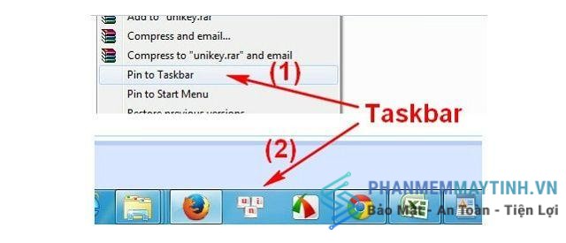 Unikey được đính lên thanh công cụ Taskbar