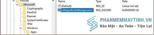 Tạo khóa AppPrivacy mới, đổi tên thành LetAppsRunInBackground.