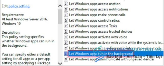 Chọn tiếp Let Windows apps run in the background