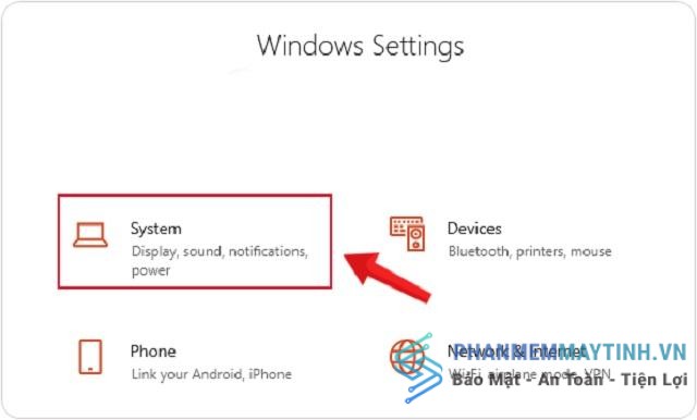 Trong settings, chọn system