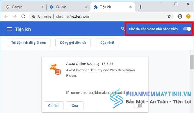 Chọn chế độ nhà phát triển trong tiện ích