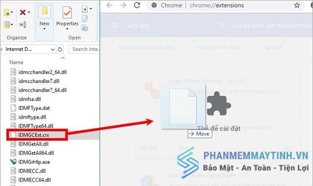 Kéo tập tin IDMGCExt.crx của IDM sang tiện ích của Chrome.