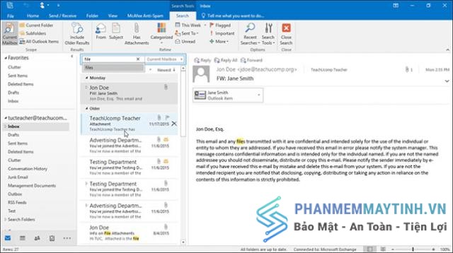 Instant Search là công cụ tìm kiếm nổi bật trong Outlook phiên bản 2010